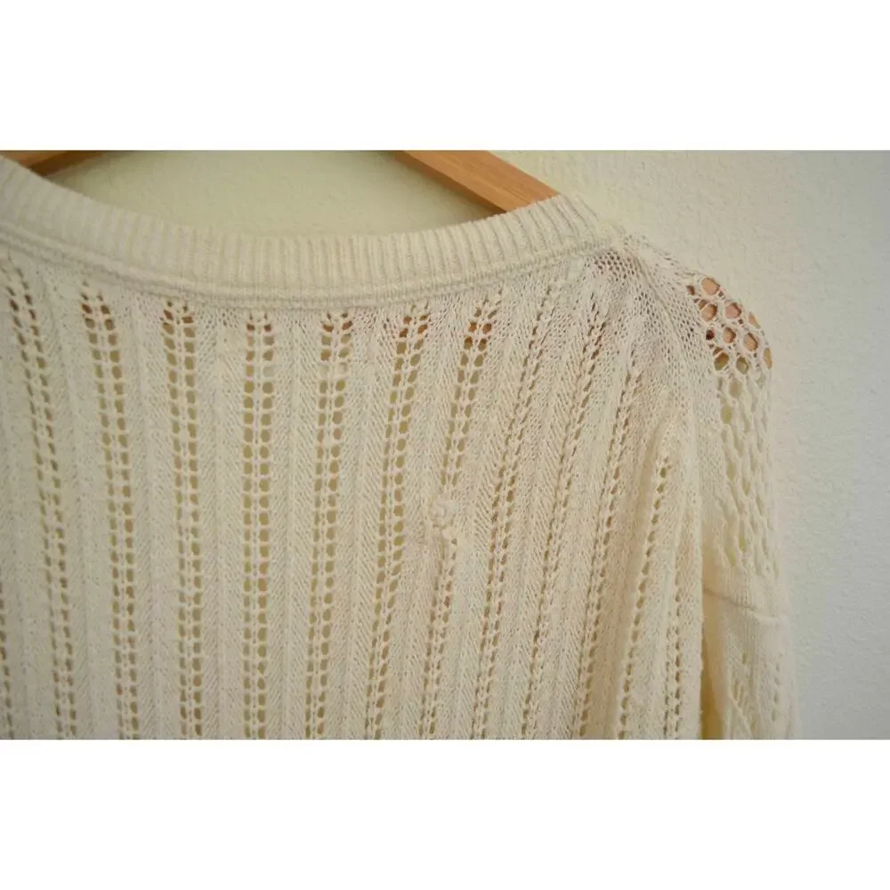 Anthropologie Open-Stitch Side-Slit Tunic Sweater Dress Duster Ivory M - Picture 11 of 11